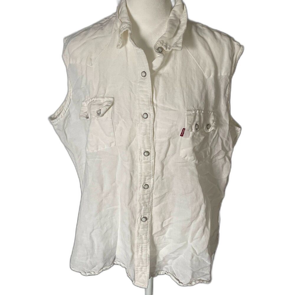 vintage Y2K Levi's white sleeveless denim western button up shirt tank top XL